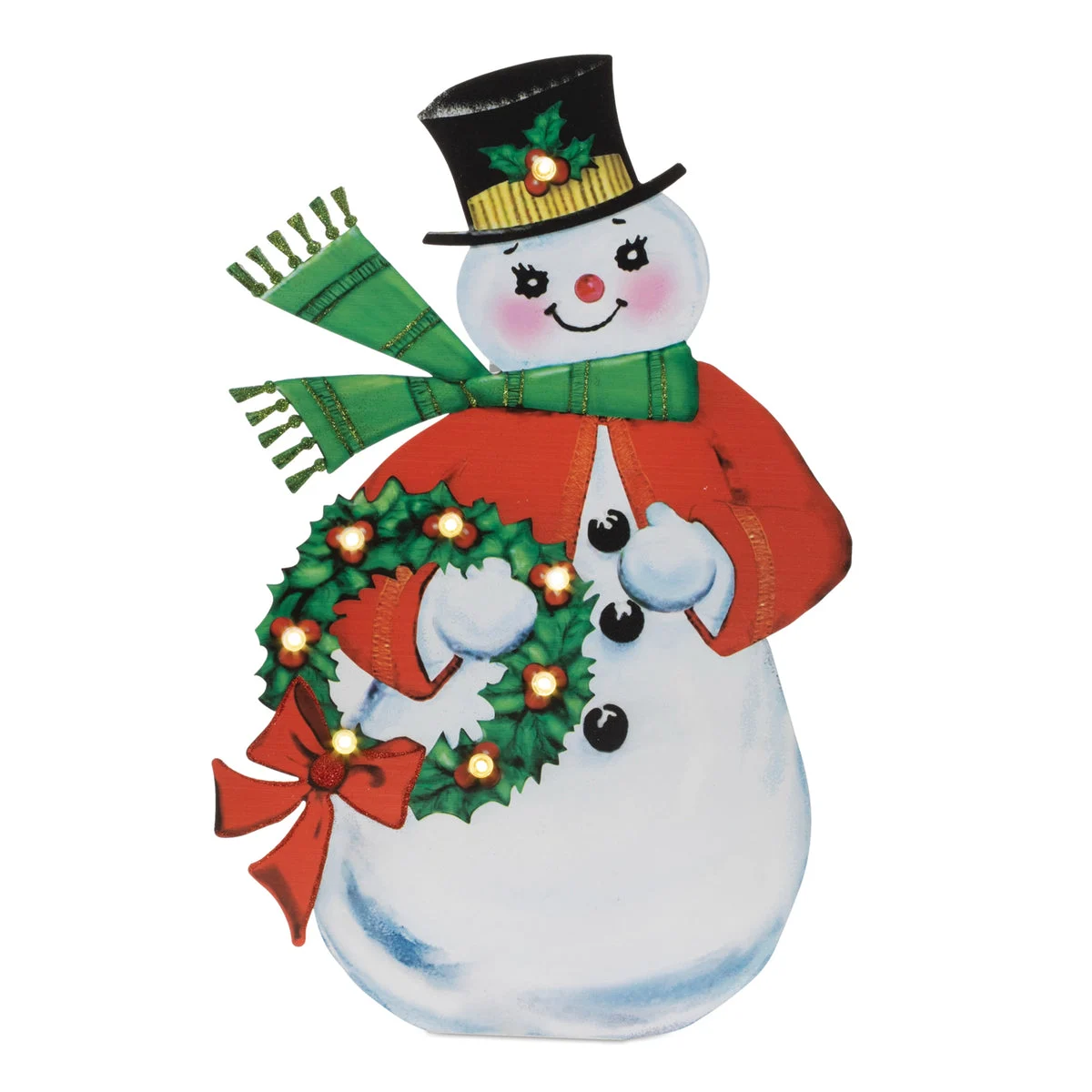 LED Snowman Display 24"H Iron White Red Green Vintage Holiday Decor By Melrose