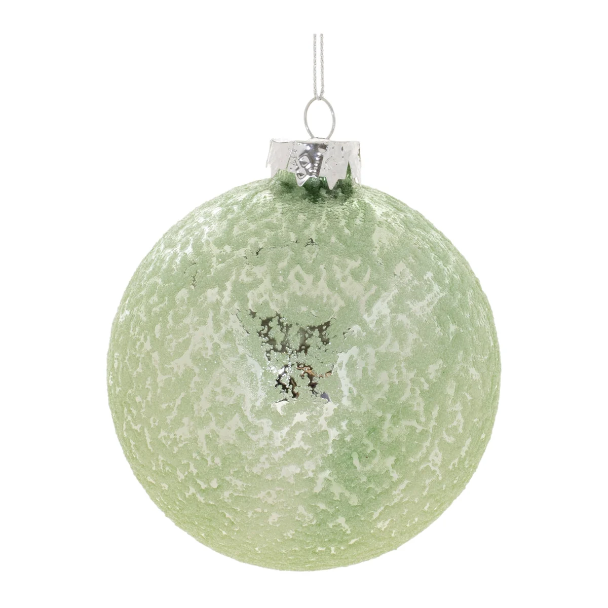Ball Ornament 4"H Glass Green Silver Beaded Christmas Decor Set of 6 By Melrose