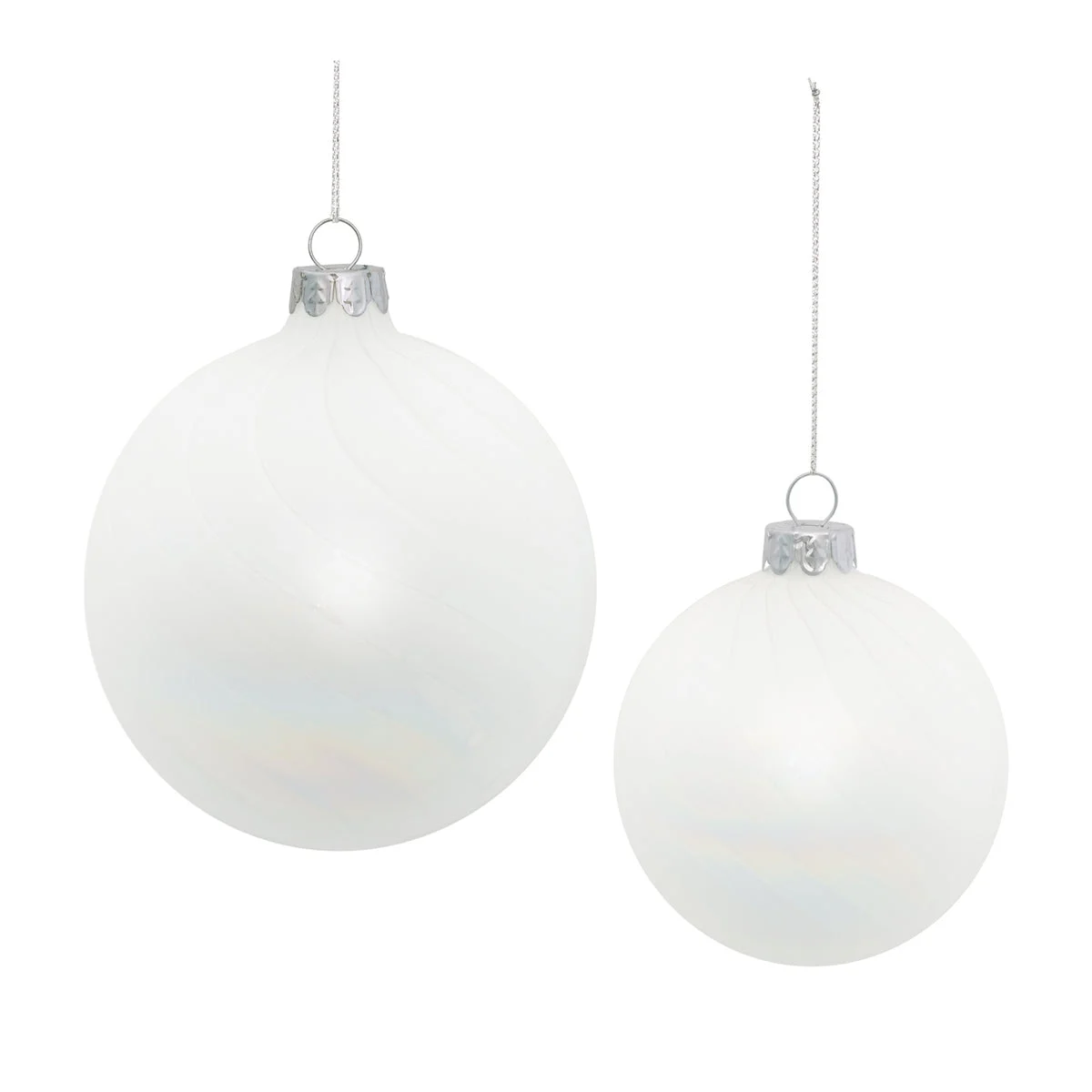 Glass Ornament 4"D White Iridescent Ribbed Christmas Decor Set of 12 By Melrose