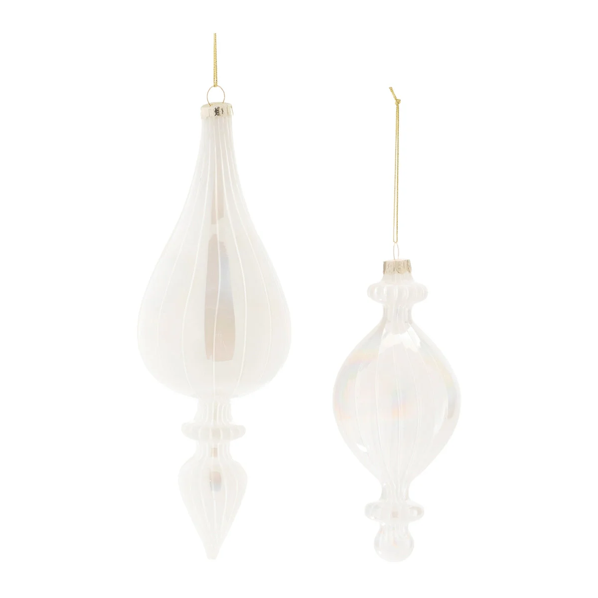 Glass Finial Ornament 9"H White Iridescent Ribbed Christmas Tree Decor Set of 6 By Melrose