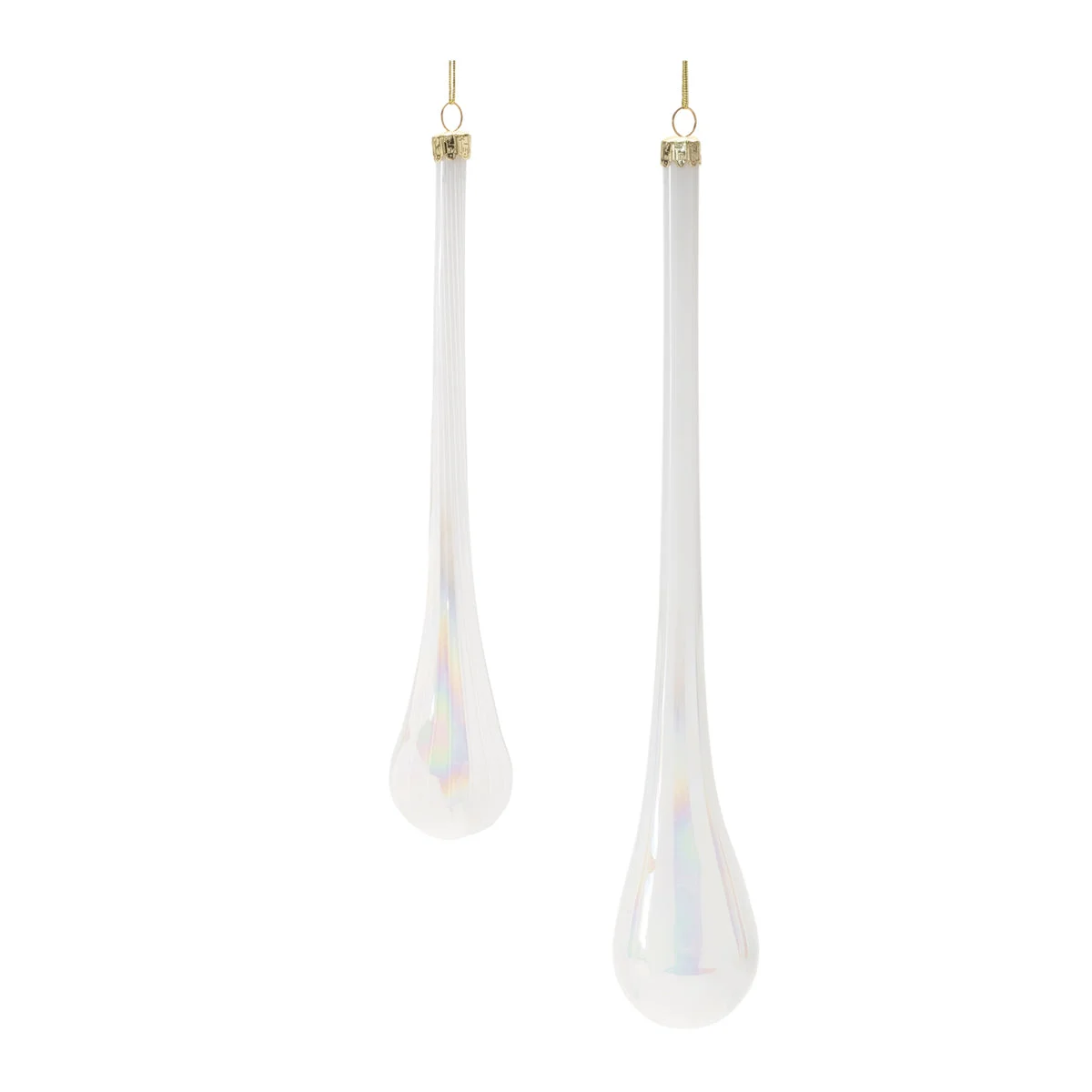 Glass Drop Ornament 12"H White Iridescent Ribbed Christmas Decor Set of 6 By Melrose