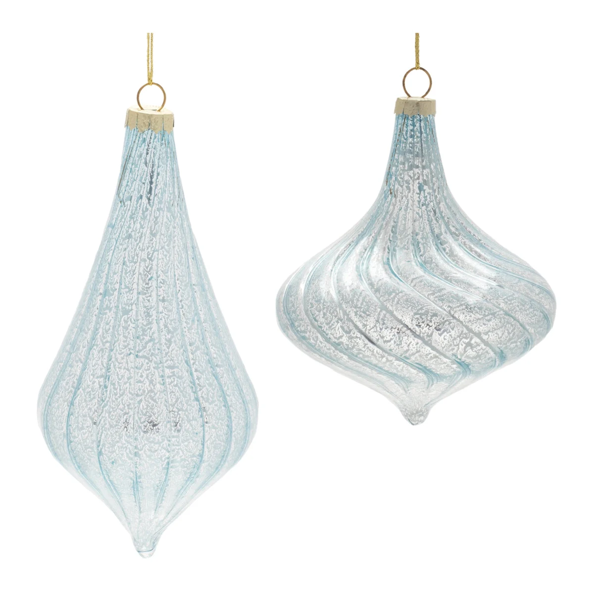 Glass Ornament 6"H Light Blue Teardrop & Twisted Christmas Decor Set of 6 By Melrose
