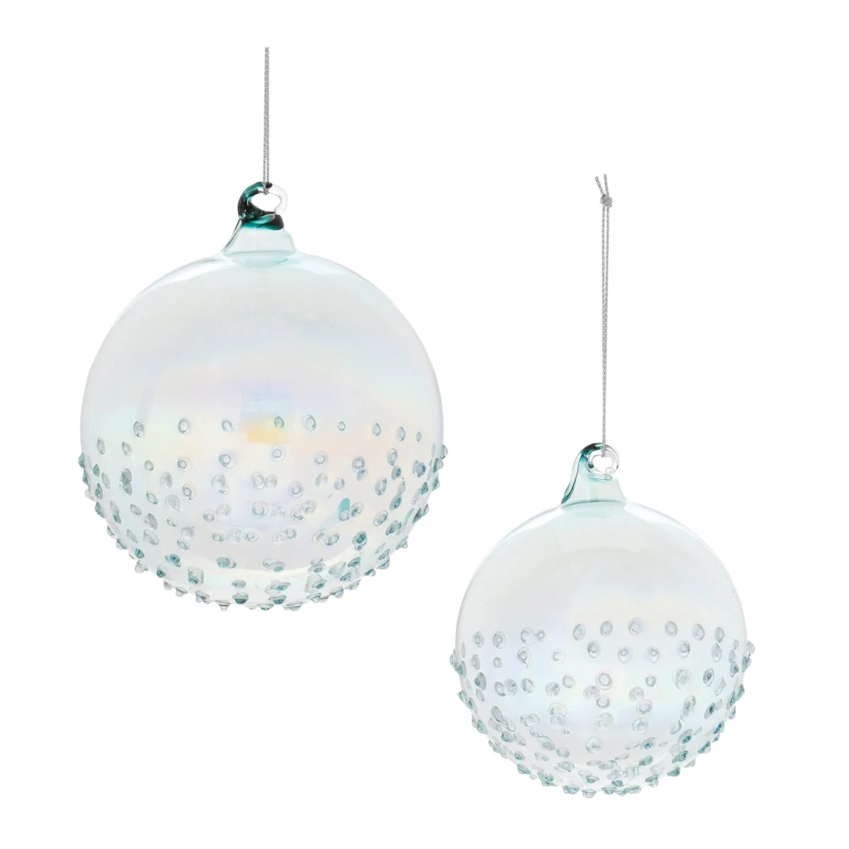 Glass Ornament 4"D Blue Iridescent Textured Christmas Decor Set of 12 By Melrose