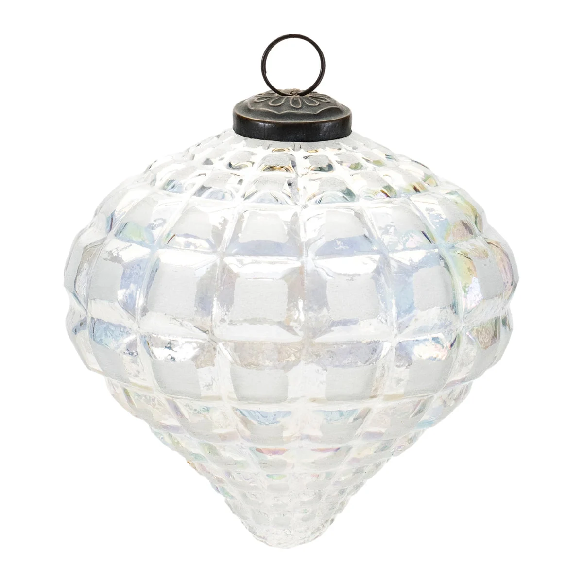 Onion Ornament Set of 4 5.25"H Clear Glass Iridescent Textured Glam Holiday Decor By Melrose