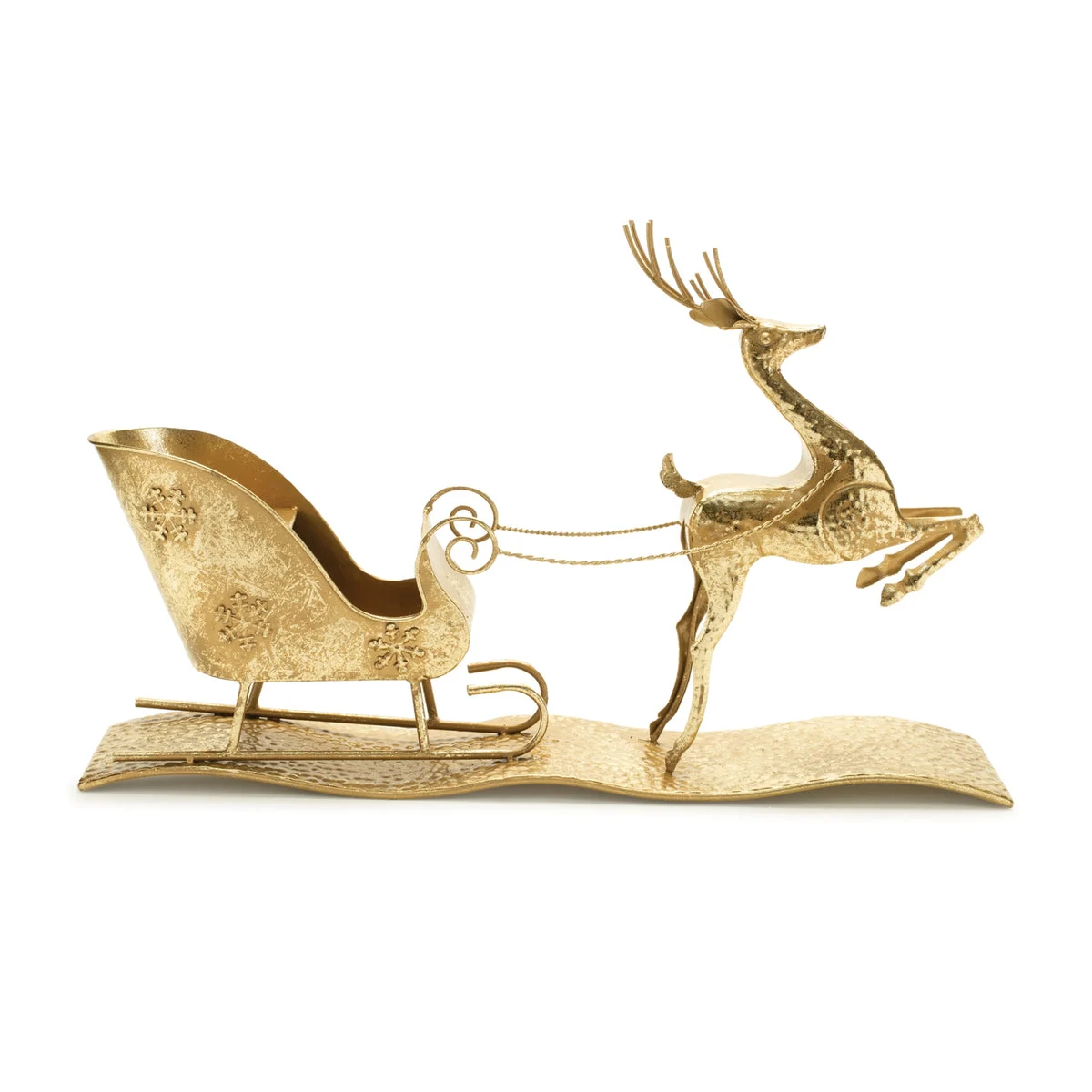 Deer with Sleigh Decor 15.25"H Gold Iron Hammered Glam Holiday Accent By Melrose