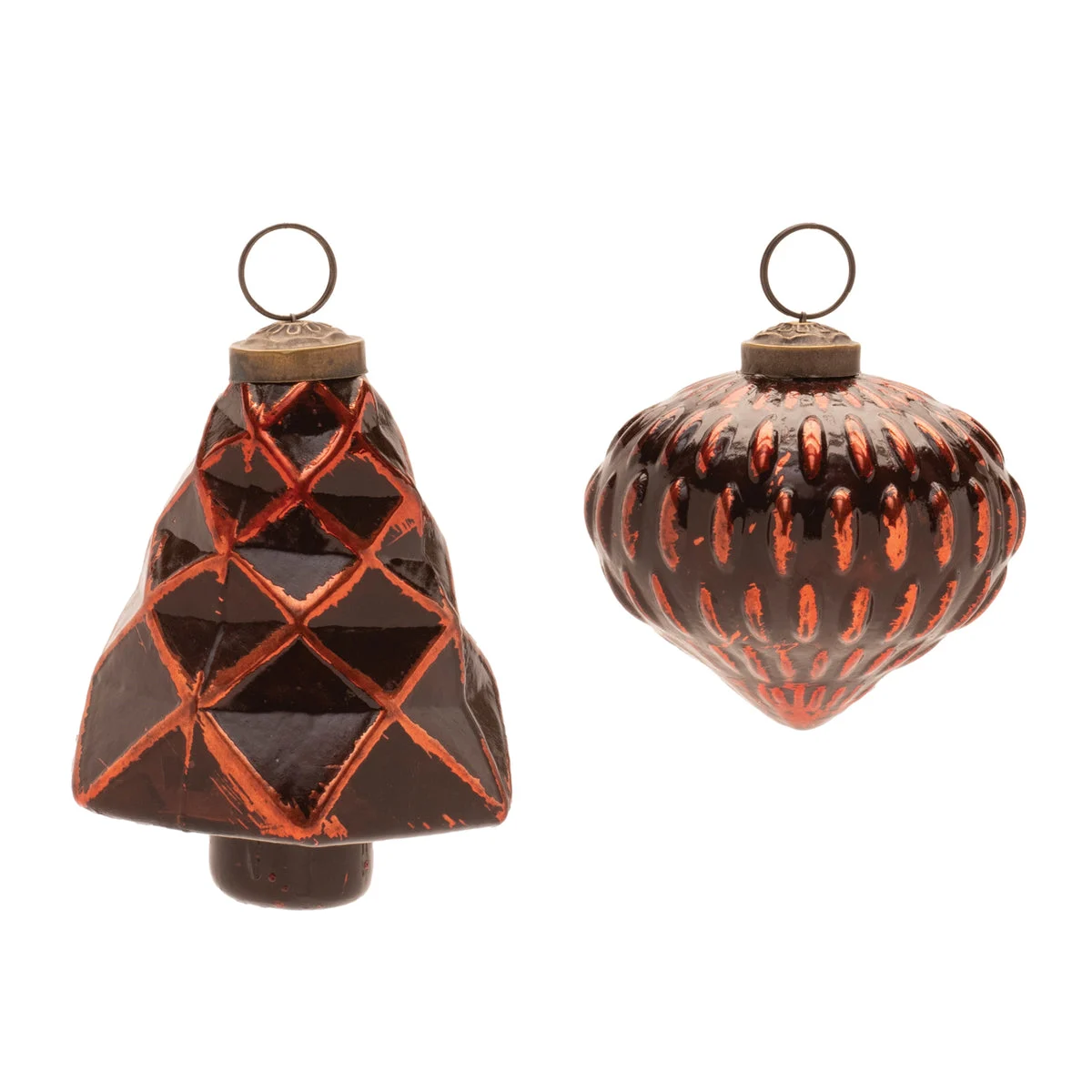 Tree and Onion Ornament (Set of 6) 4"H Red Glass Textured Farmhouse Holiday Decor By Melrose