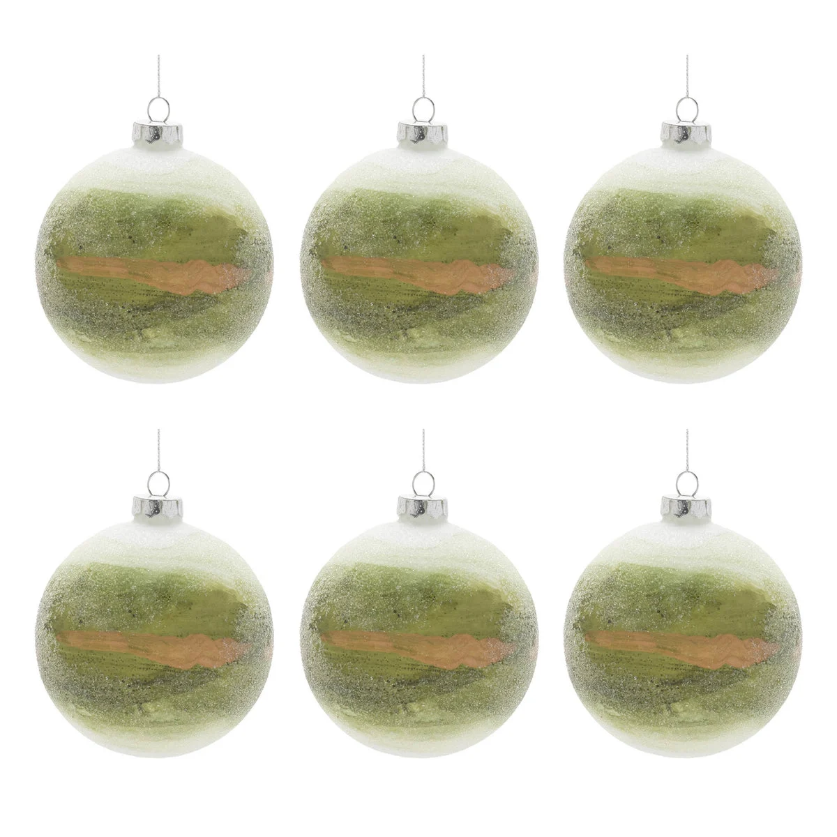 Christmas Beaded Glass Ball Ornament 4.5" Height Green Gold Holiday Decor Set of 6 by Melrose