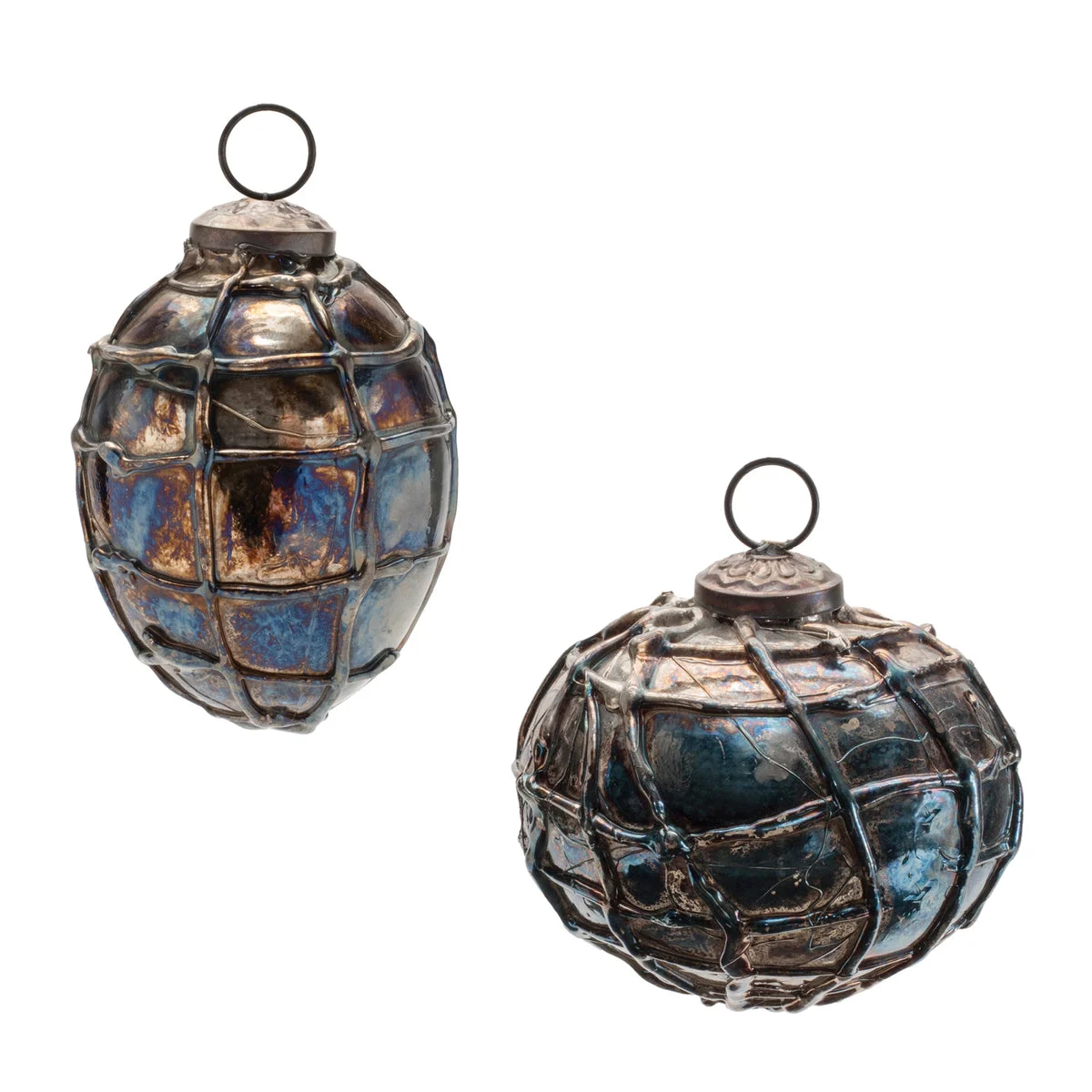 Christmas Distressed Mercury Glass Ornament 4" Height Blue Gray Holiday Decor Set of 12 by Melrose