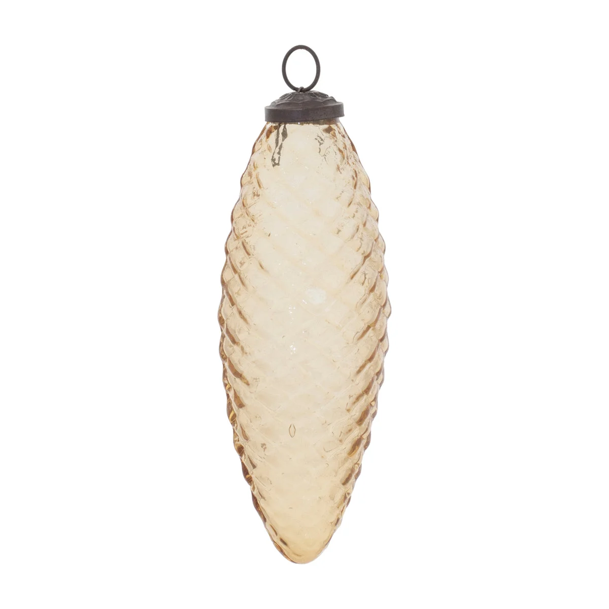 Christmas Pine Cone Glass Ornament 6" Height Amber Tan Holiday Decor Set of 12 by Melrose