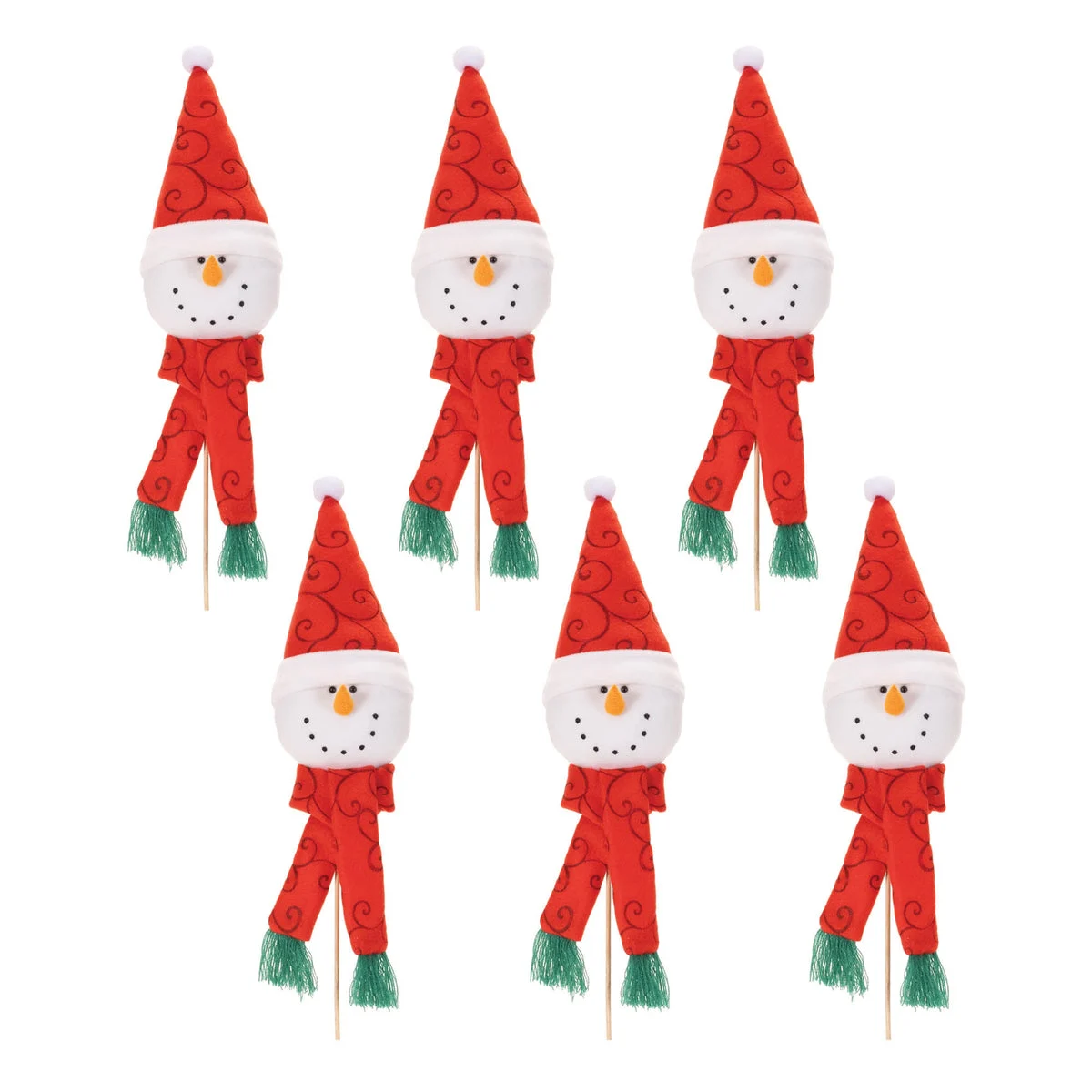 Plush Snowman Head Pick – 12"H Set of 6 Christmas Floral & Holiday Decorations by Melrose