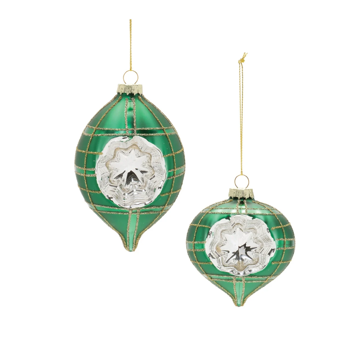 Reflector Ornament (Set of 12) – 3.25"H Glass Green & Silver Christmas By Melrose