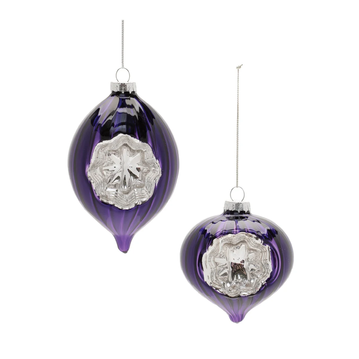 Reflector Ornament (Set of 12) – 3.25"H Glass Purple & Silver Christmas By Melrose