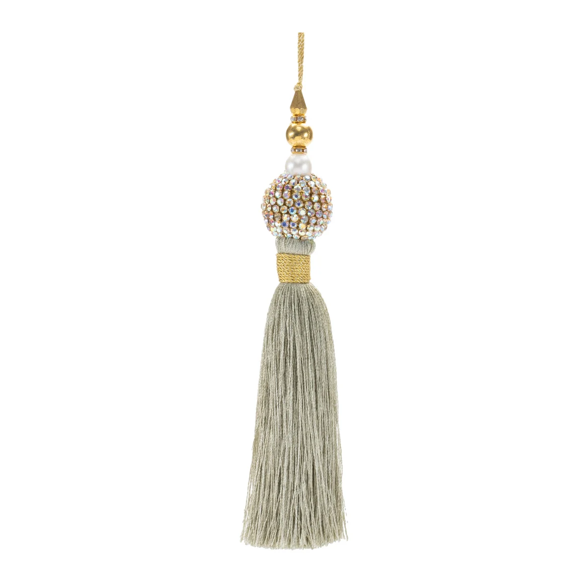 Tassel Ornament (Set of 6) – 7.5"H Polyester Green & Gold Jeweled Christmas By Melrose