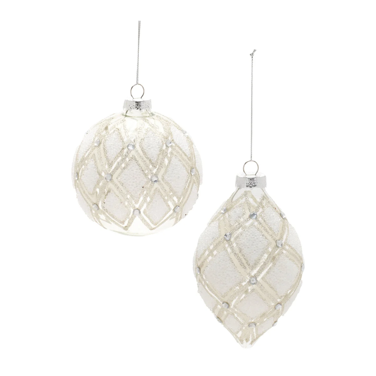Ornament (Set of 6) – 4"D & 5.5"H Glass Clear Jeweled Christmas Decor By Melrose