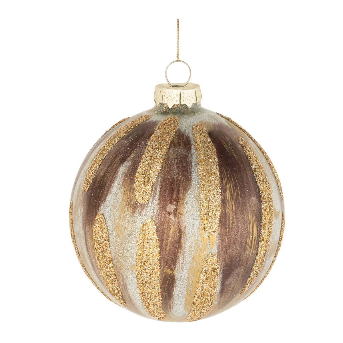 Ball Ornament (Set of 6) – 4"D Glass Brown & Gold Glitter Christmas By Melrose