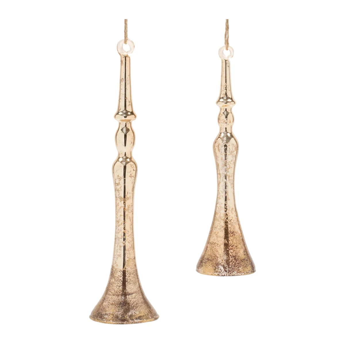 Horn Ornament (Set of 12) 10"H Glass Gold & Brass Christmas Decor By Melrose