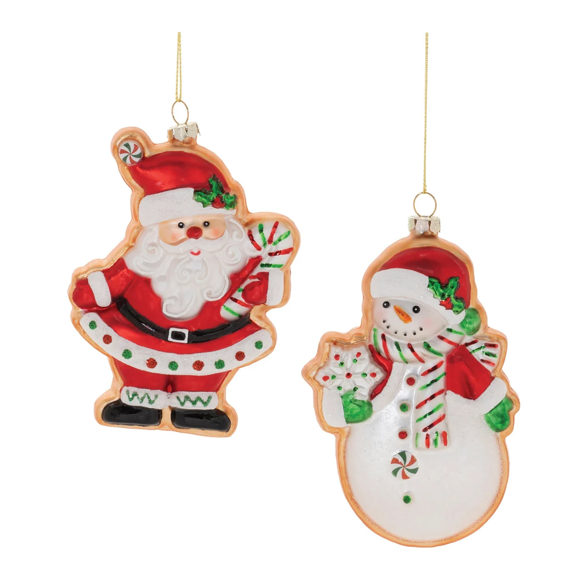 Santa and Snowman Cookie Ornament (Set of 12) – 5"H Glass Red & Green Christmas By Melrose