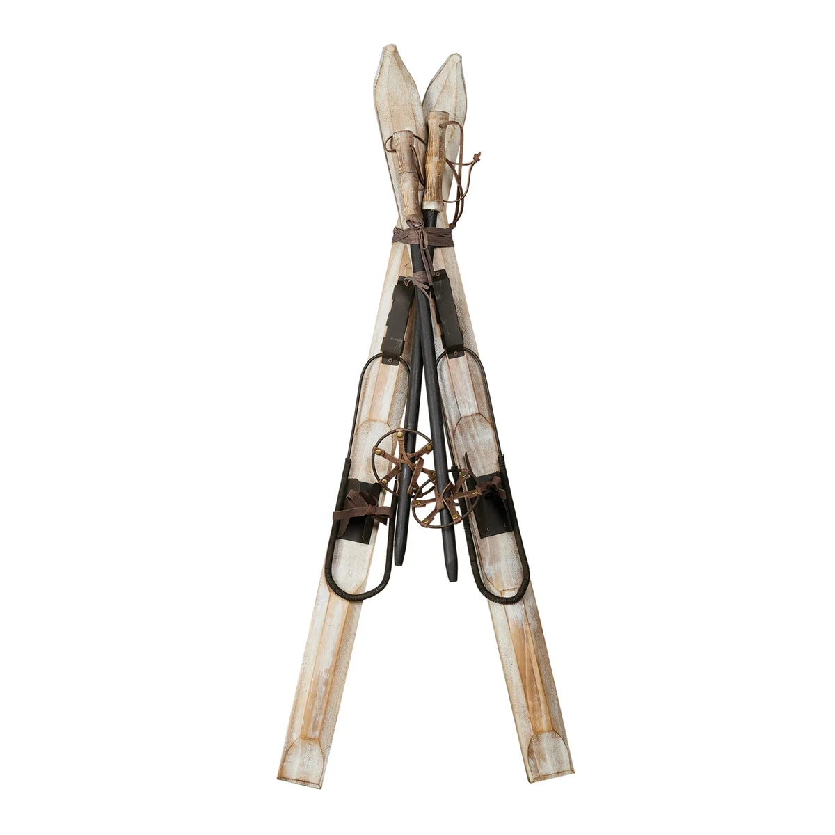 Decorative Pair of Skis With Poles 36"H Wood/Metal Beige Brown Rustic Winter Decor By Melrose