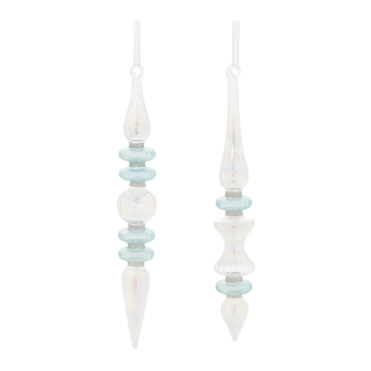 Glass Finial Drop Ornament Set 10.5 Inch H Blue Iridescent Glam Holiday Decor Set of 24 By Melrose
