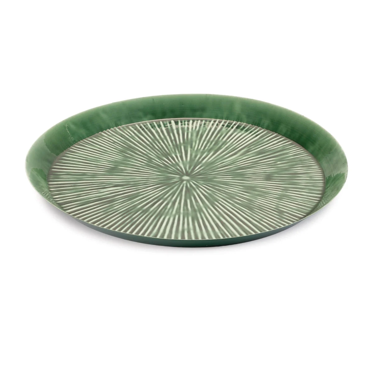 Round Iron Tray 13.5"D Green Distressed Painted Starburst Modern Farmhouse Accent By Melrose