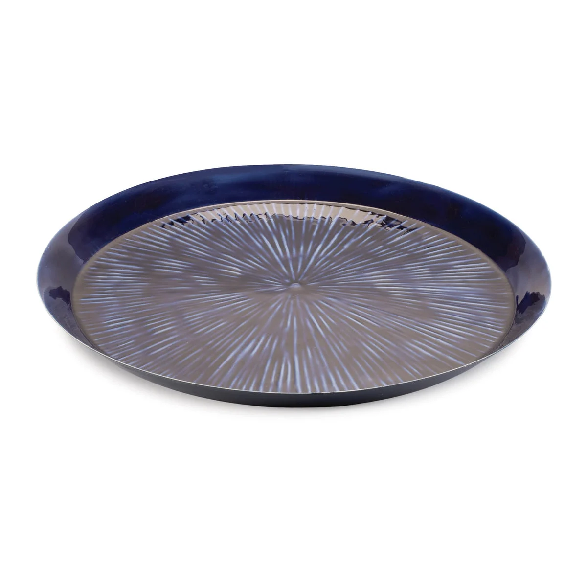 Round Iron Tray 13.5"D Blue Distressed Painted Starburst Modern Farmhouse Accent By Melrose