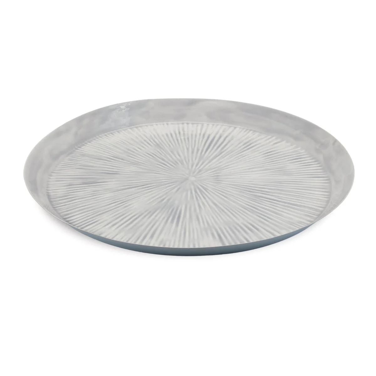 Round Iron Tray 13.75"D Gray Distressed Starburst Design Modern Industrial By Melrose