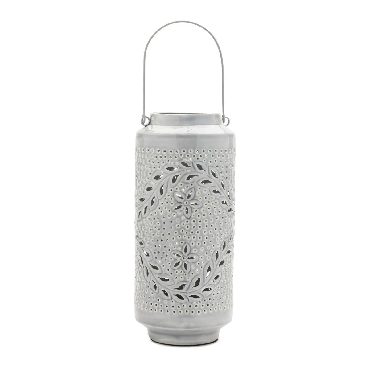 Punched Metal Lantern 15.5"H Gray Iron Glazed Design Modern Glam By Melrose