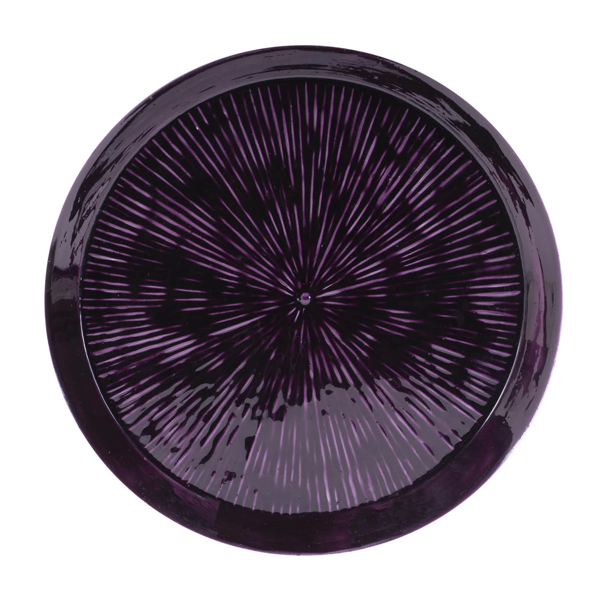 Round Etched Metal Tray 13.5"D – Purple Iron with Starburst Texture, Industrial Decorative Accent by Melrose