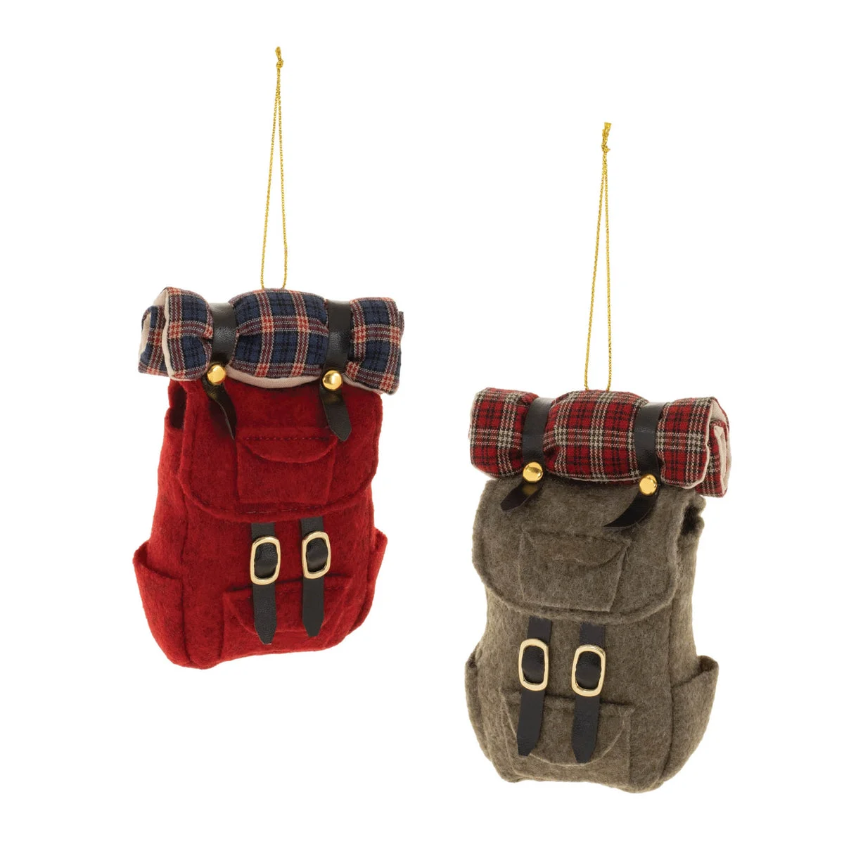 Hiking Backpack Ornament (Set of 12) - 4.5"H Red Green Brown Polyester Christmas Tree Decor by Melrose