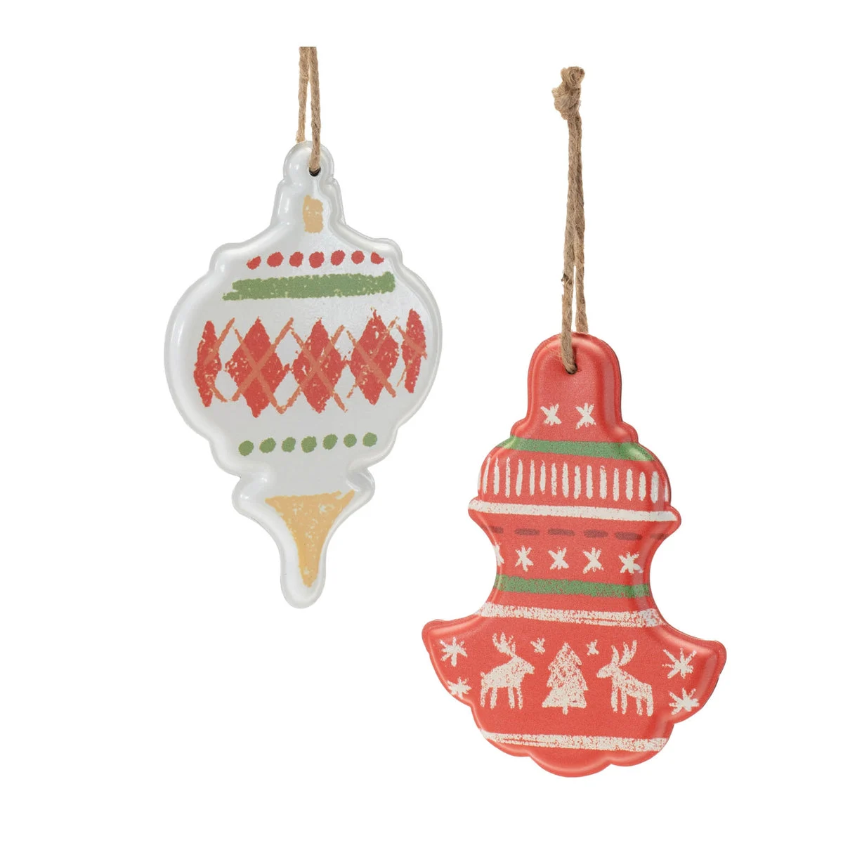 Nordic Pattern Metal Christmas Ornament (Set of 4) - 6.5"H Red White Green Iron Tree Decor by Melrose