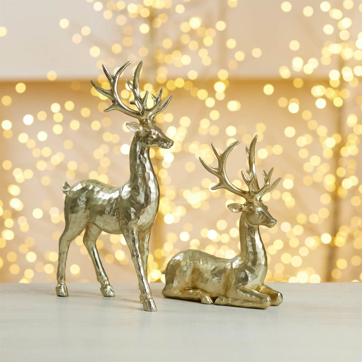 Holiday Deer Figurine (Set of 4) – 12"H Gold Resin Christmas Decor by Melrose