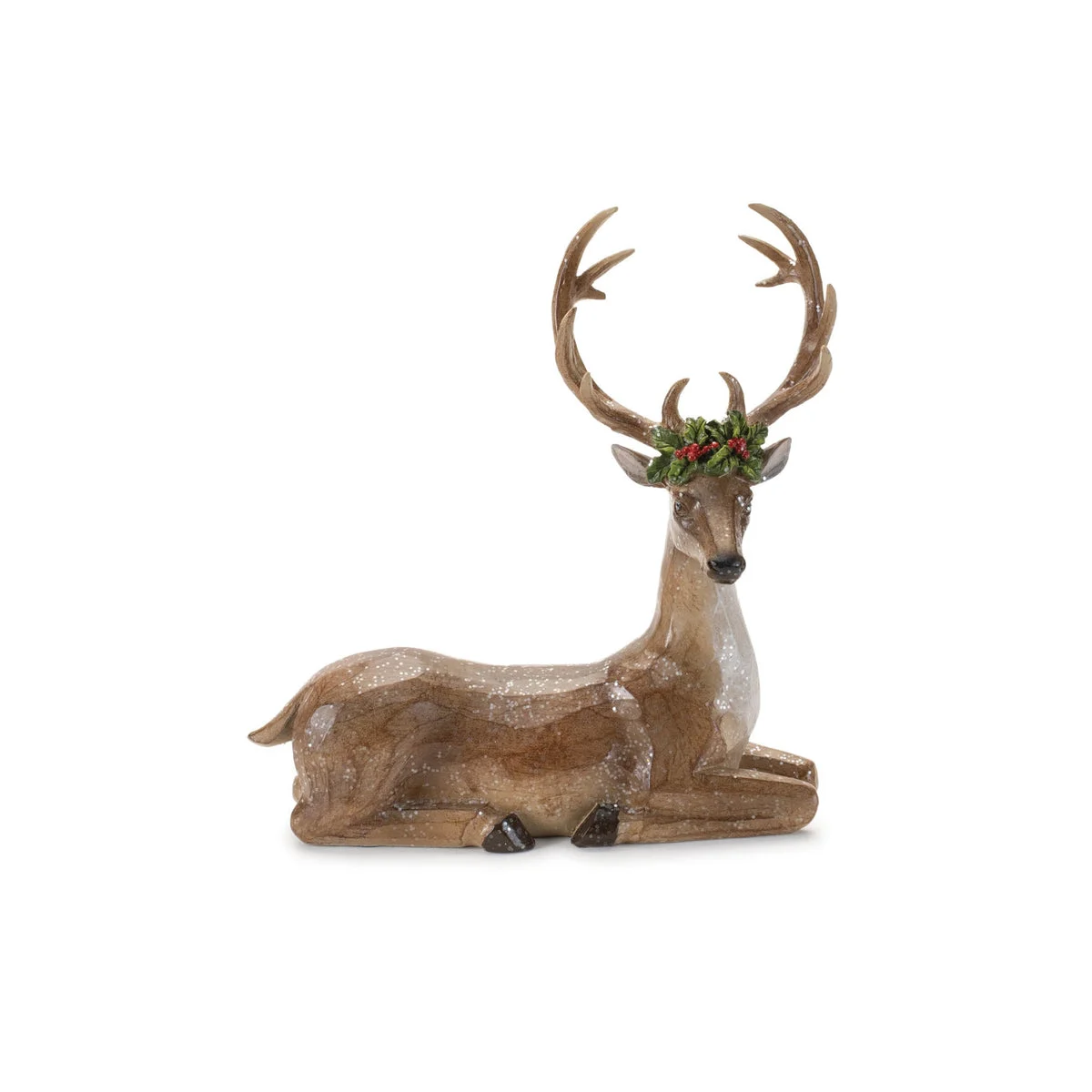 Holiday Deer Figurine With Holly (Set of 2) – 13"H Brown Red Resin Christmas Decor by Melrose