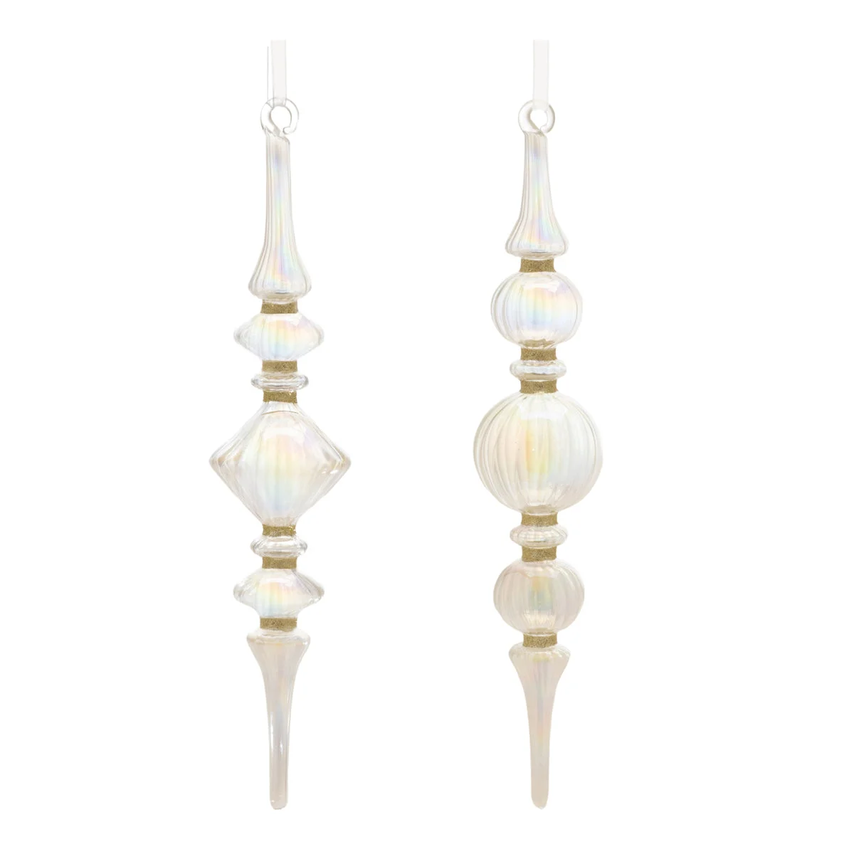 Clear Iridescent Finial Drop Ornament (Set of 12) – 11.5"H Glass Christmas Decor by Melrose