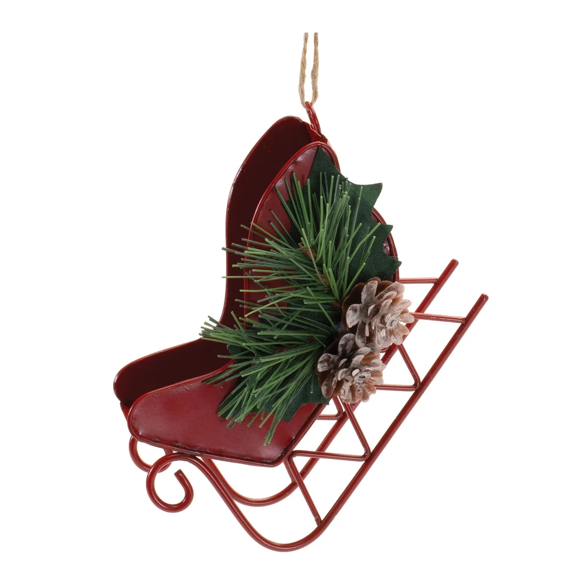 Metal Sleigh Ornament (Set of 12) – 4"H Red Green Iron Christmas Tree Decor by Melrose