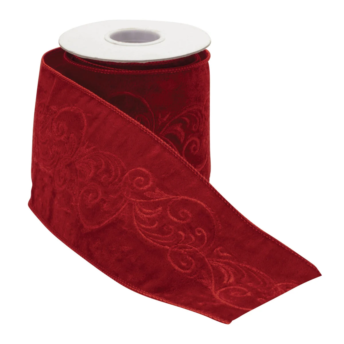 Christmas Ornate Embroidered Wired Ribbon Polyester Red 0.25" H 4" W 5 Yds Indoor Decor by Melrose