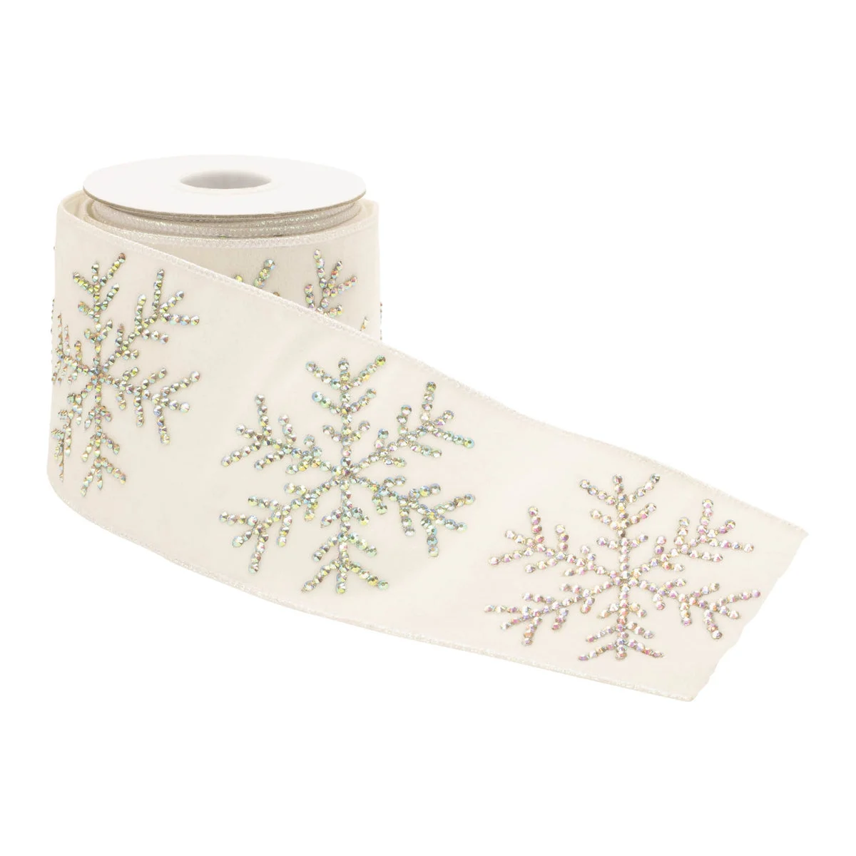 Wired Polyester Ribbon – Snowflake Beaded Accent – 4" x 5 Yds.by Melrose
