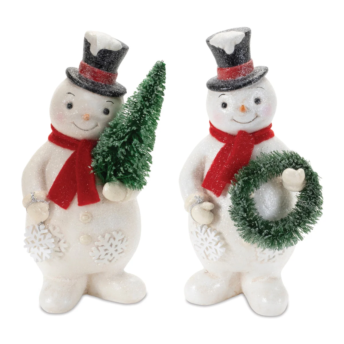 Christmas Tabletop Figurine – Snowman with Wreath 8.25" Height, Set of 2 by Melrose