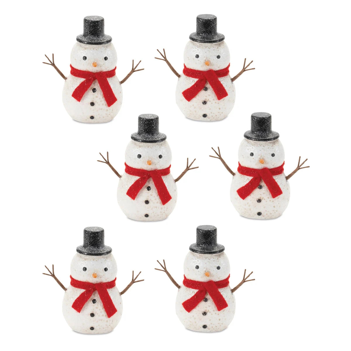 Christmas Snowman Figurines – Glittered Paper Pulp 4.75" Height Holiday Set of 6 by Melrose