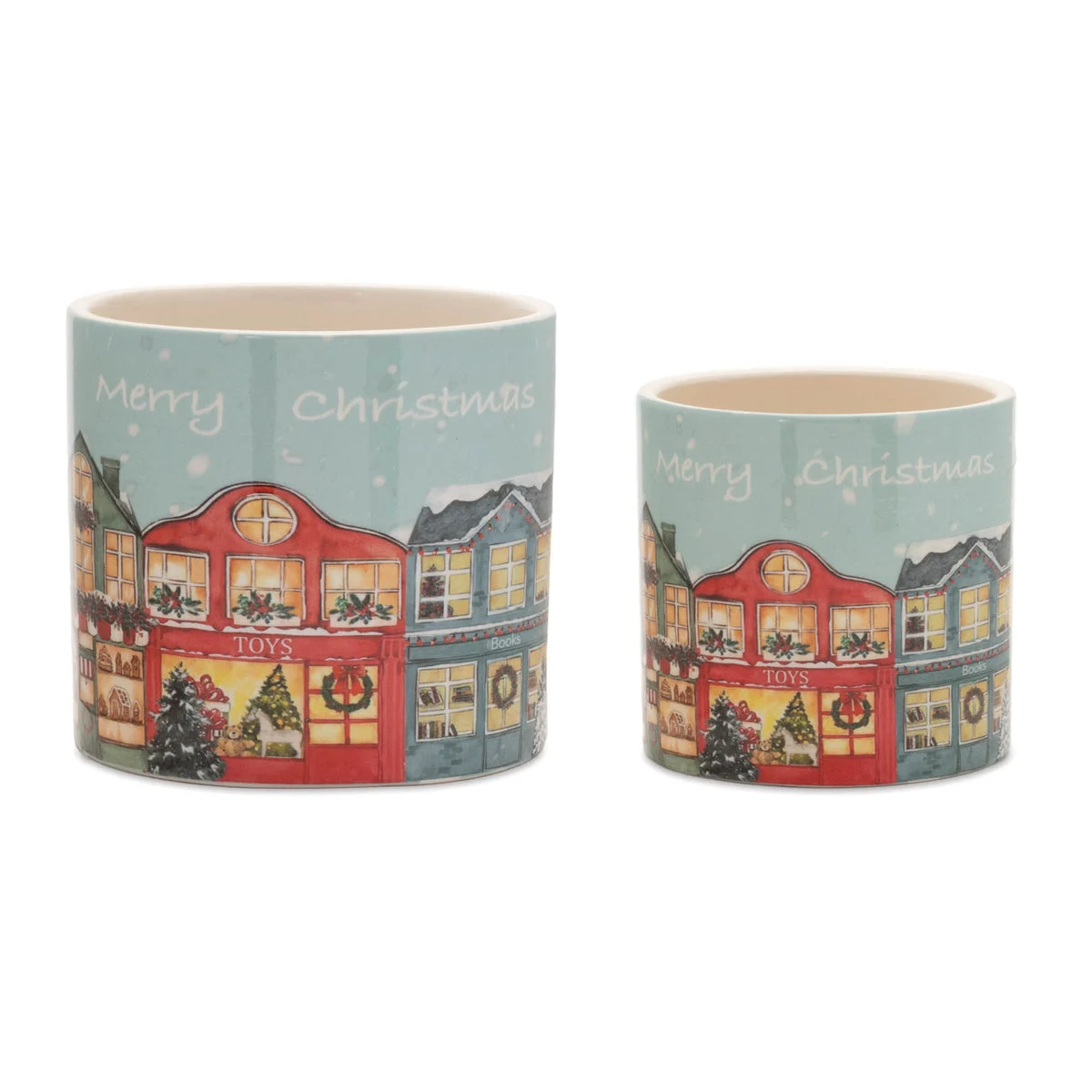 Holiday Village Planter Set of 2 Dolomite Decorative Containers 5" H by Melrose