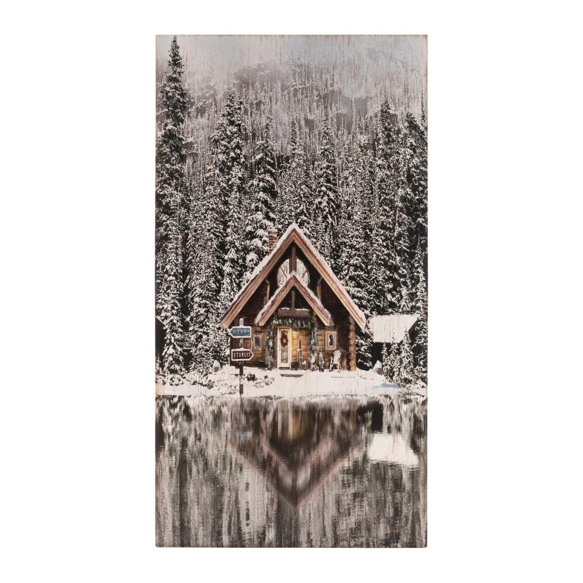 Wooden Winter Lake Lodge Wall Plaque Rustic Cabin Decor 17.75" H by Melrose