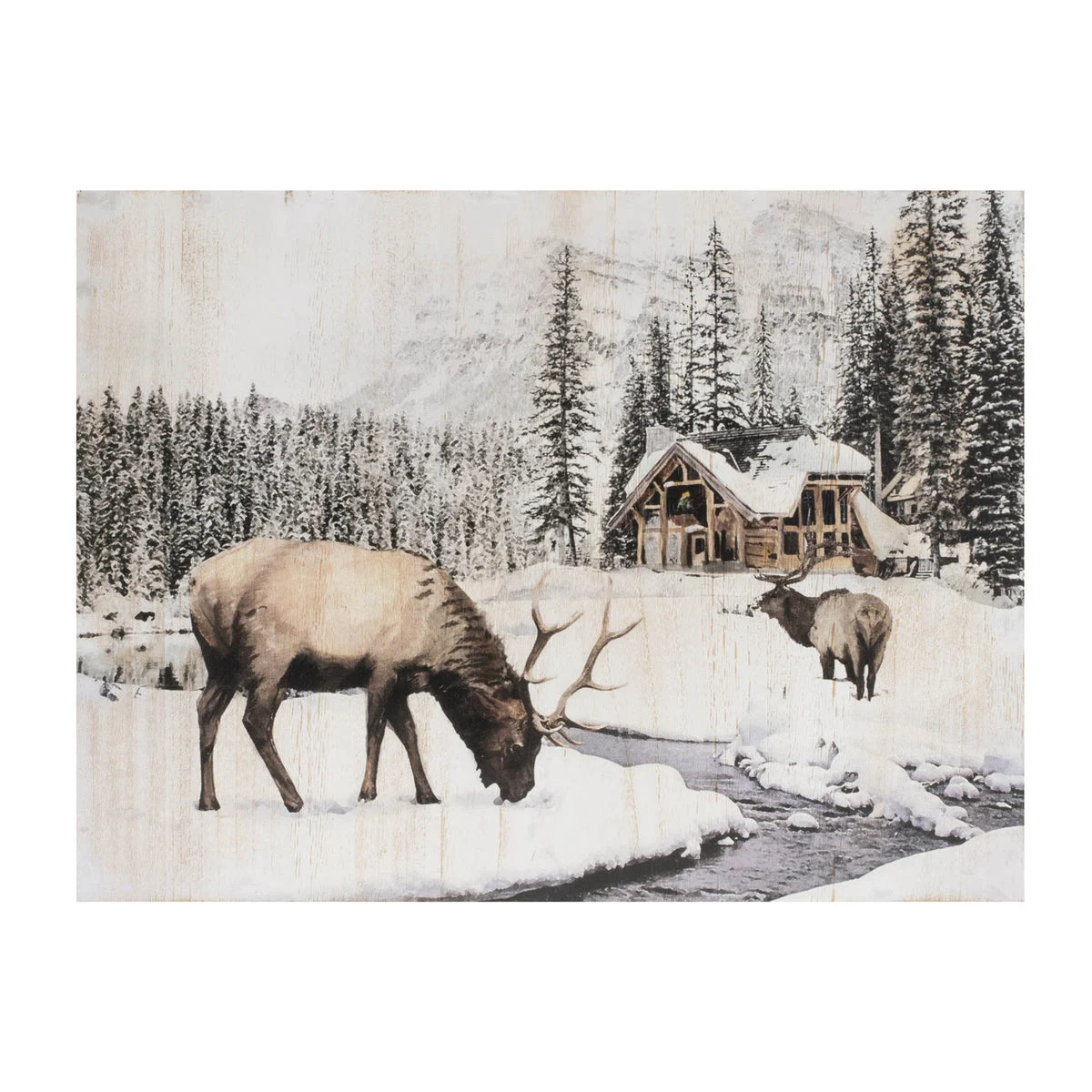 Wooden Woodland Lodge Wall Art with Reindeer 14" H Christmas Decor by Melrose