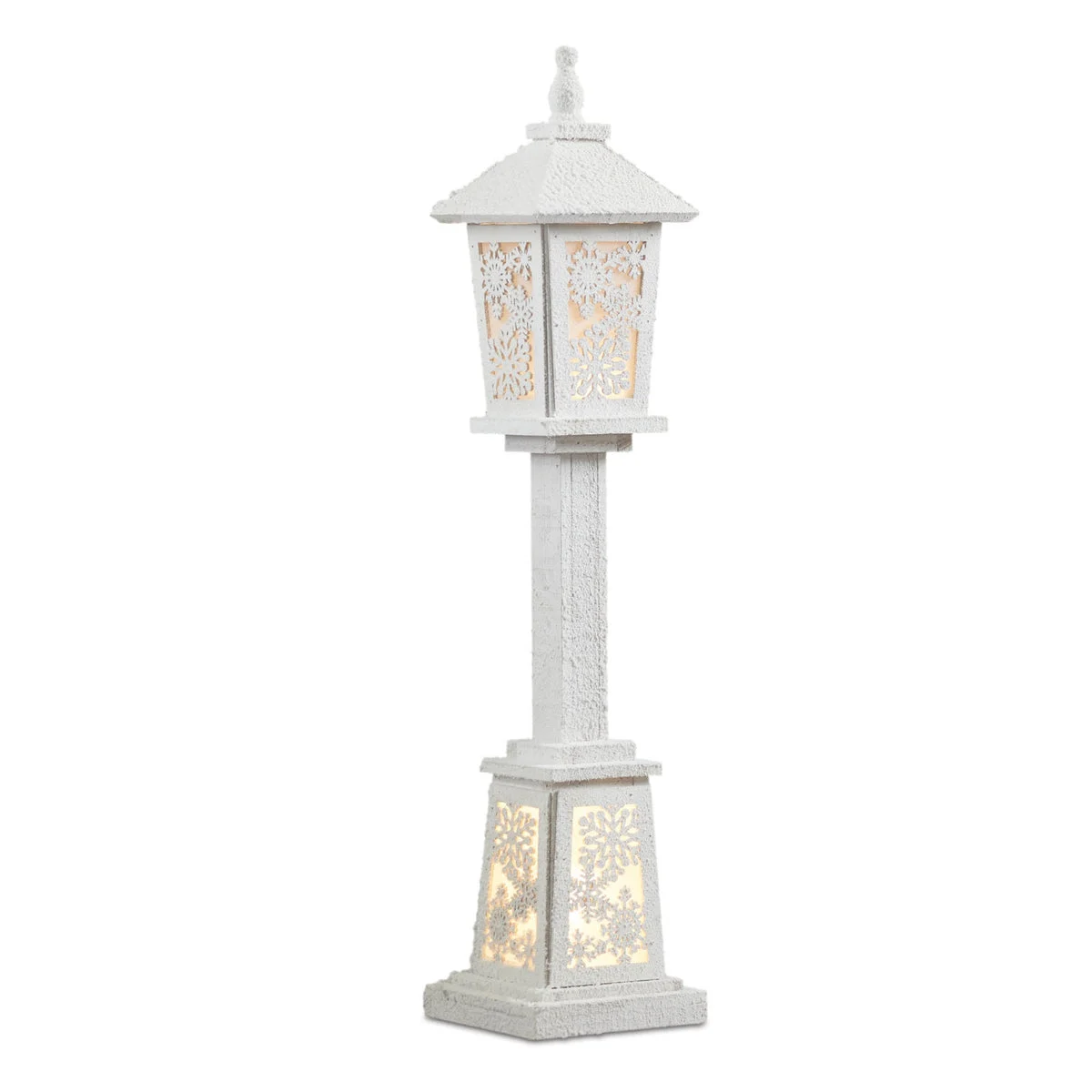 Traditional LED Lantern Post 32" H White Wooden Christmas Decor by Melrose