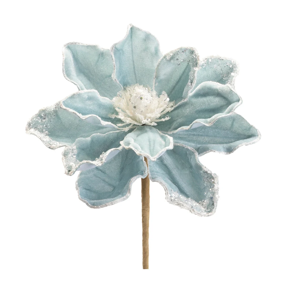 Beaded Magnolia Flower Stem (Set of 6) – 21.5"H Blue Polyester Christmas Floral Decor by Melrose