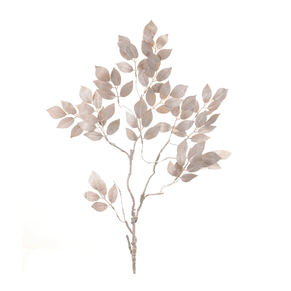 Glittered Leaf Spray (Set of 6) – 35.5"H Silver & Champagne Faux Holiday Foliage Decor by Melrose