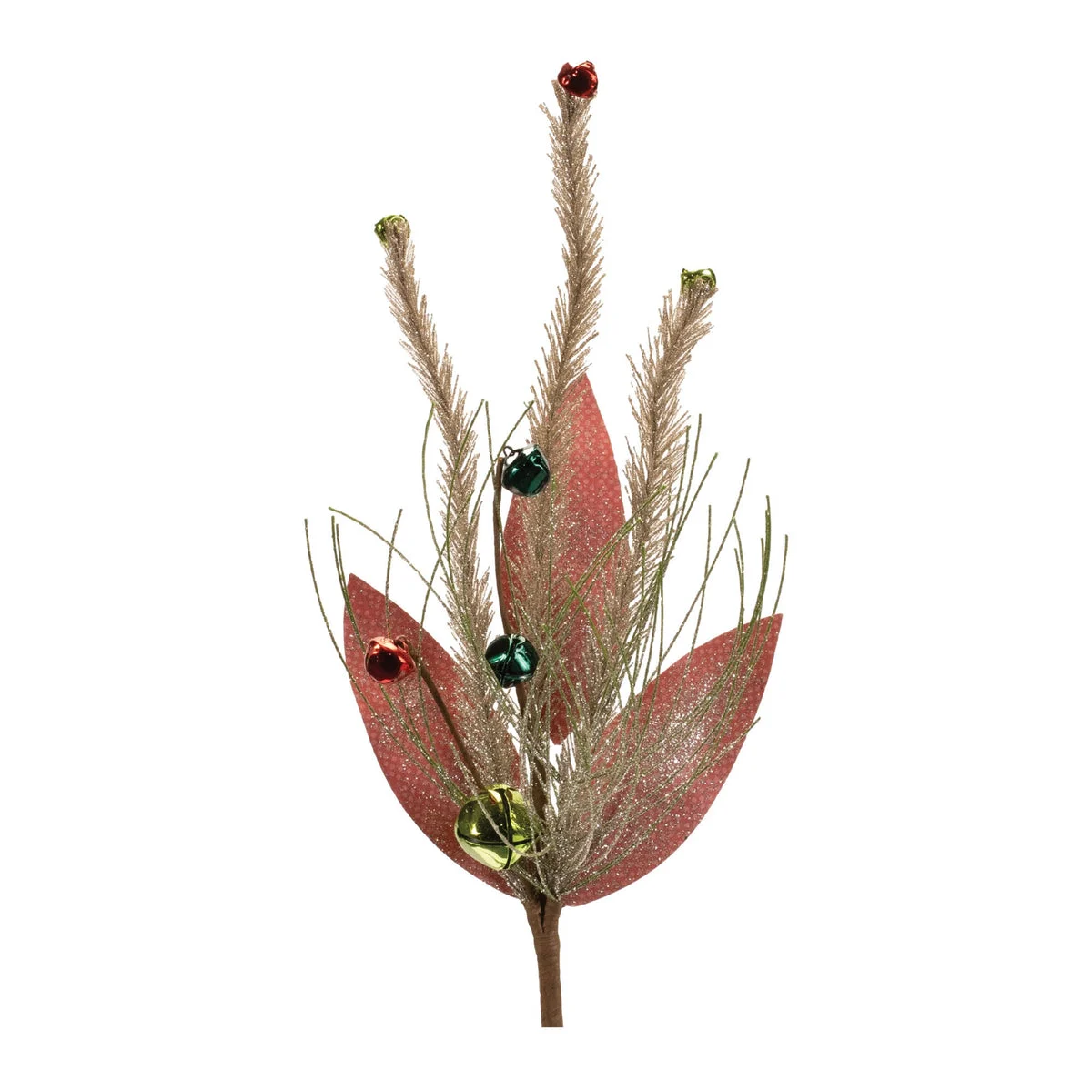 Glittered Pine and Sleigh Bell Spray (Set of 6) – 18"H Red & Green Faux Christmas Floral Decor by Melrose