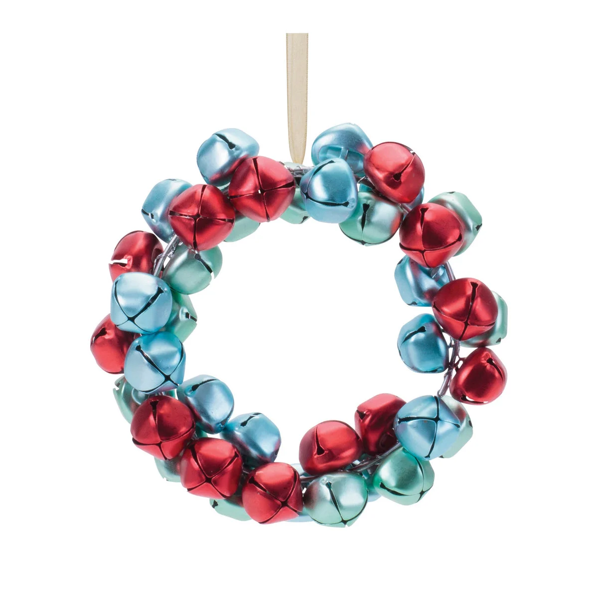 Metal Sleigh Bell Wreath Ornament (Set of 12) – 5.5"H Red Blue Iron Christmas Tree Decor by Melrose
