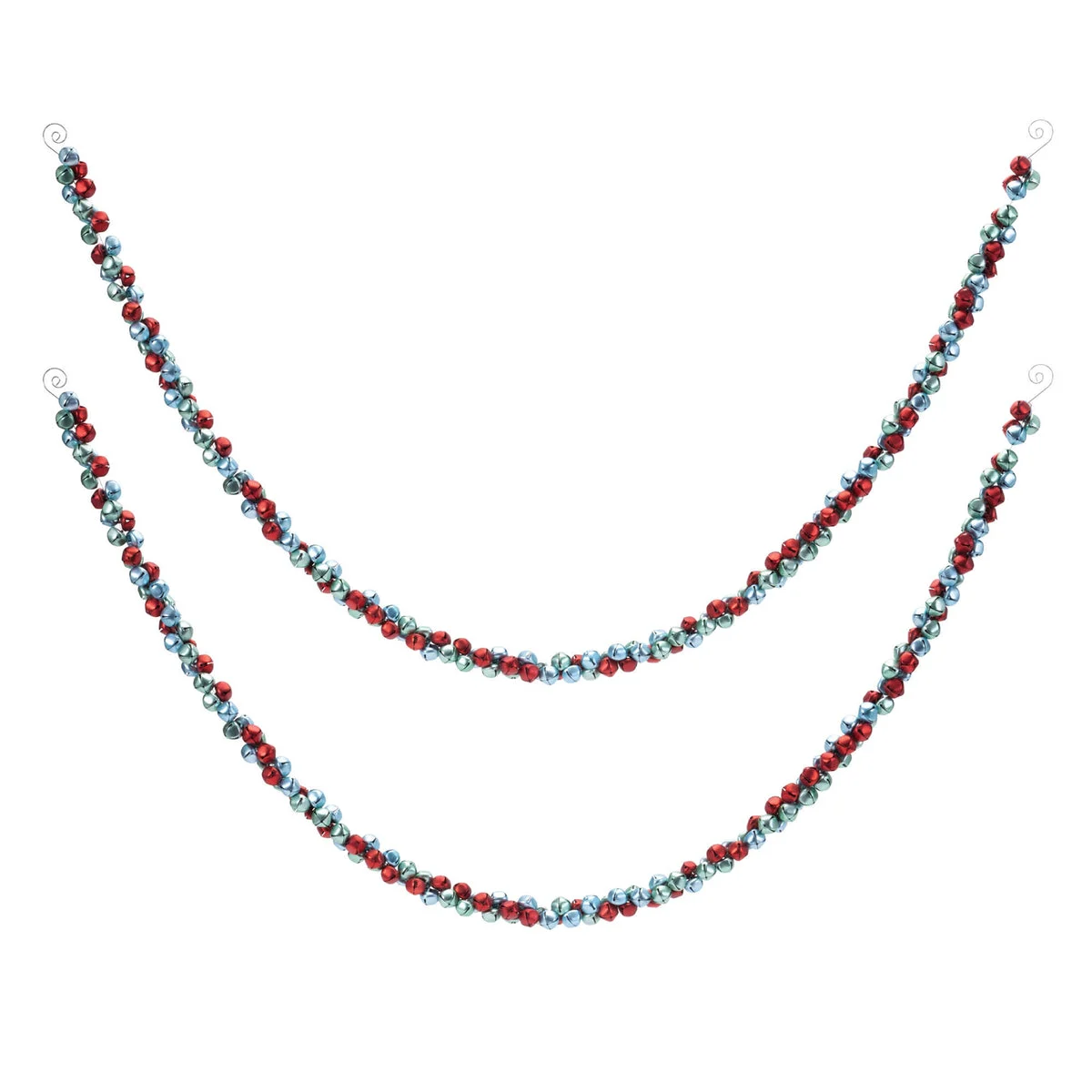 Metal Sleigh Bell Cluster Garland (Set of 2) – 5' L Red & Blue Iron Christmas Garland by Melrose