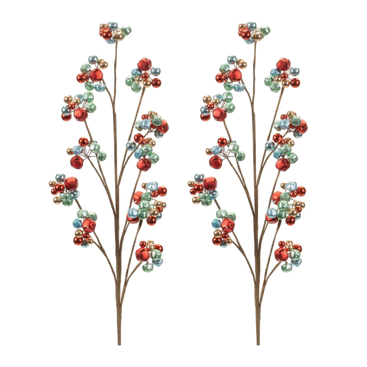 Metal Sleigh Bell Cluster Spray (Set of 2) – 28"H Red & Gold Iron Christmas Floral Decor by Melrose