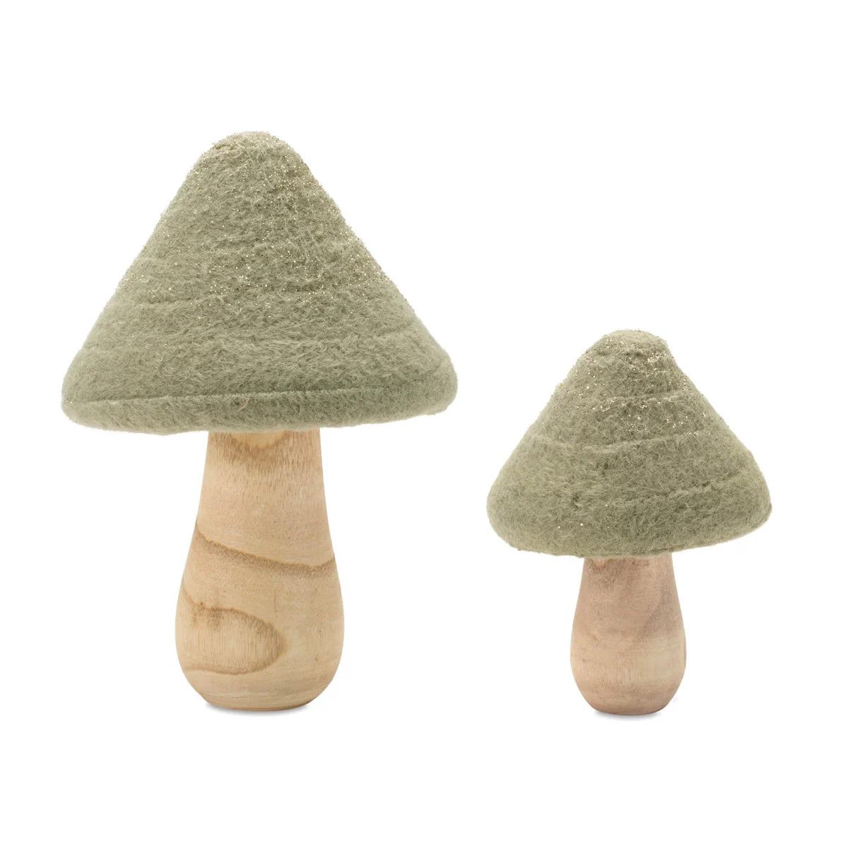 Glittered Wool Mushroom Decor (Set of 2) – 7.5"H Green & Gold Woodland Christmas Accent by Melrose