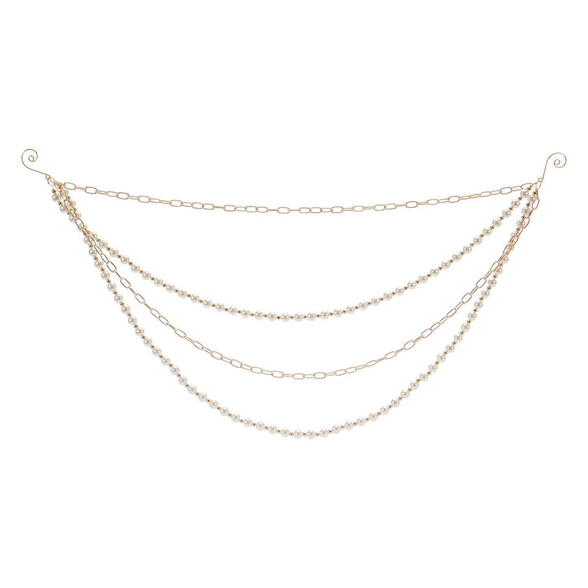 Pearl Bead and Chain Link Garland (Set of 2) – 27"L White & Gold Glam Christmas Decor by Melrose